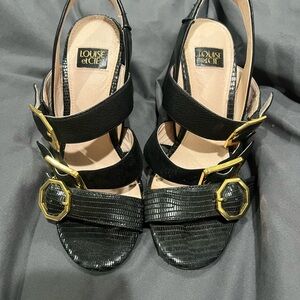 Louise et Cie Black Sandals with Gold Buckles